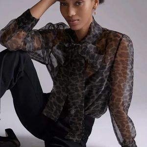 NWT Anthropologie Mare Mare Sheer Leopard Print Blouse. SZ Medium